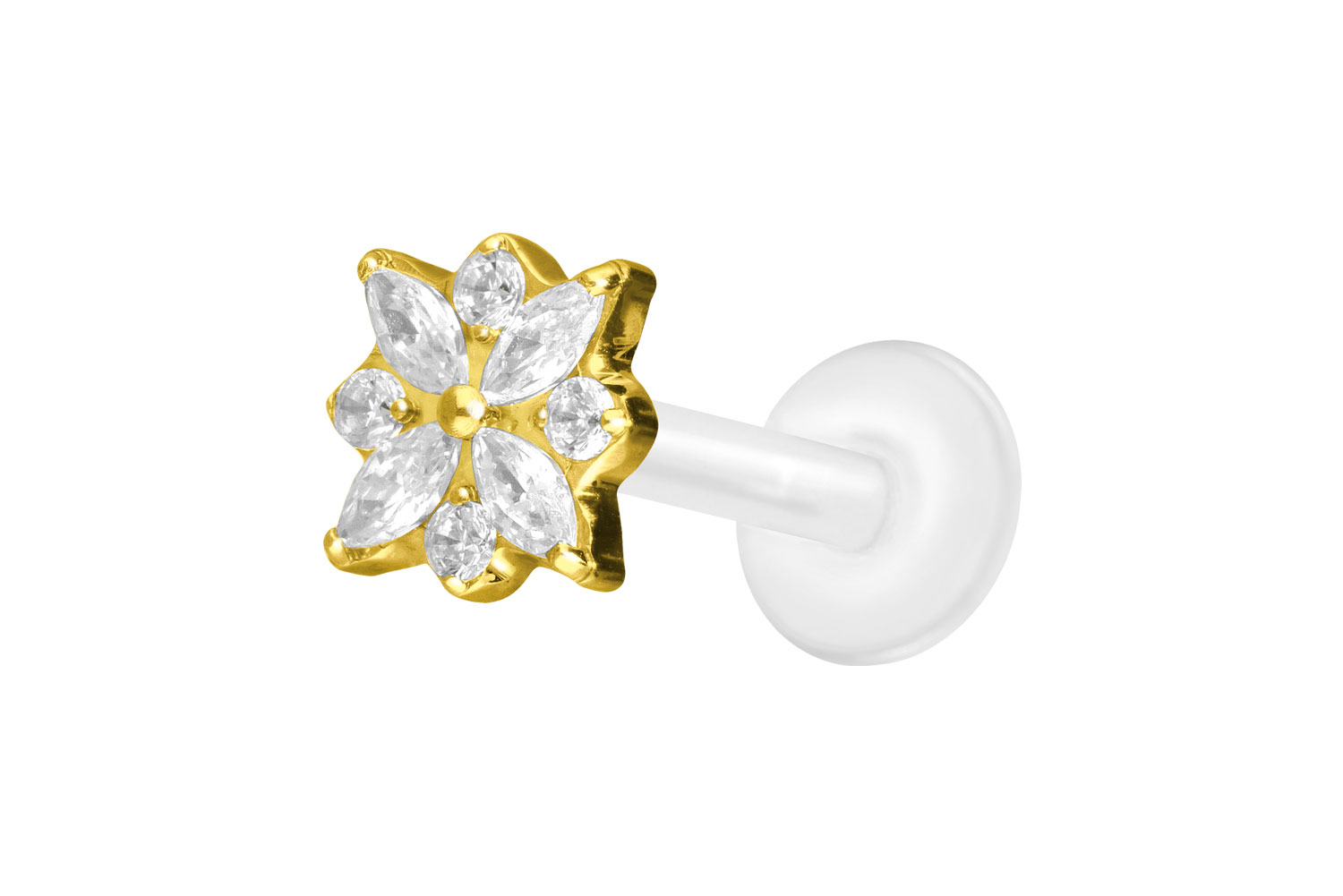 PTFE Labret Piercing mit Innengewinde + Titan-Aufsatz KRISTALLBLUME
